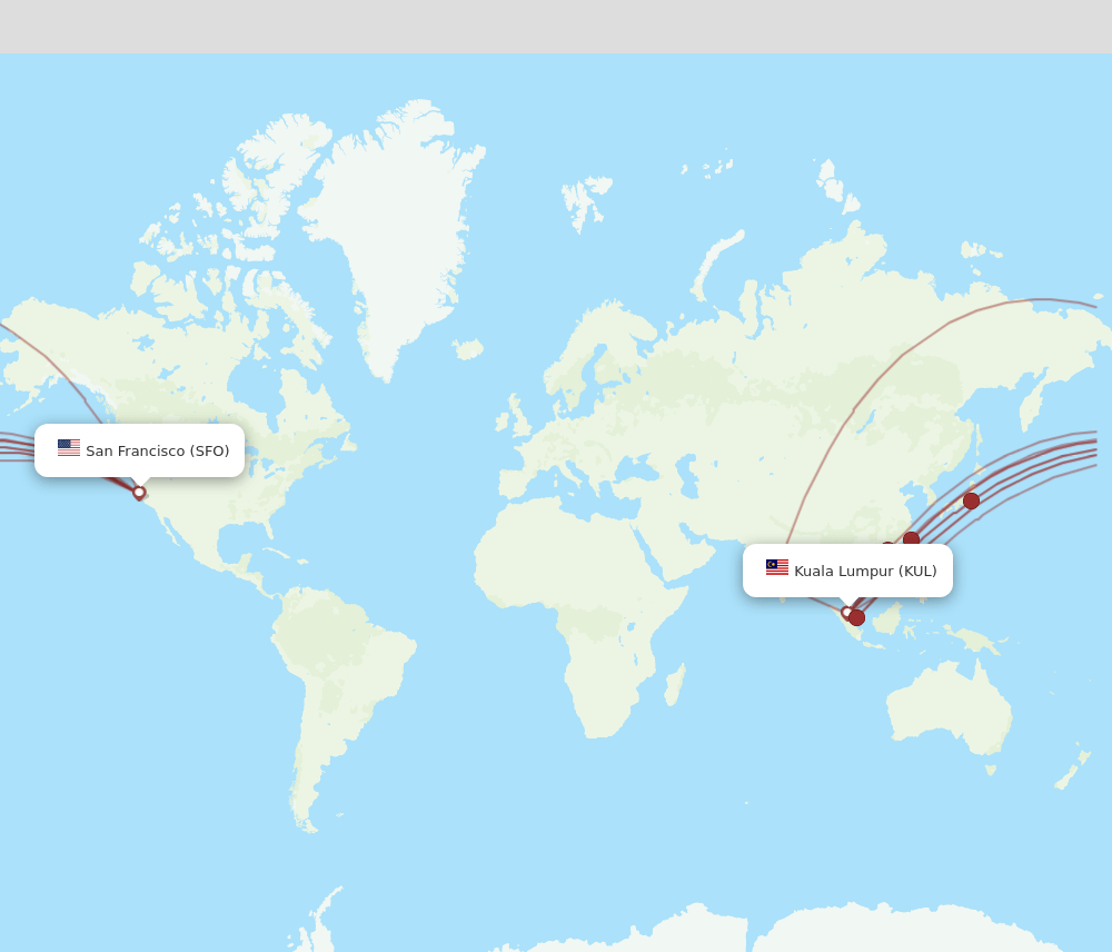 KUL-SFO flight routes