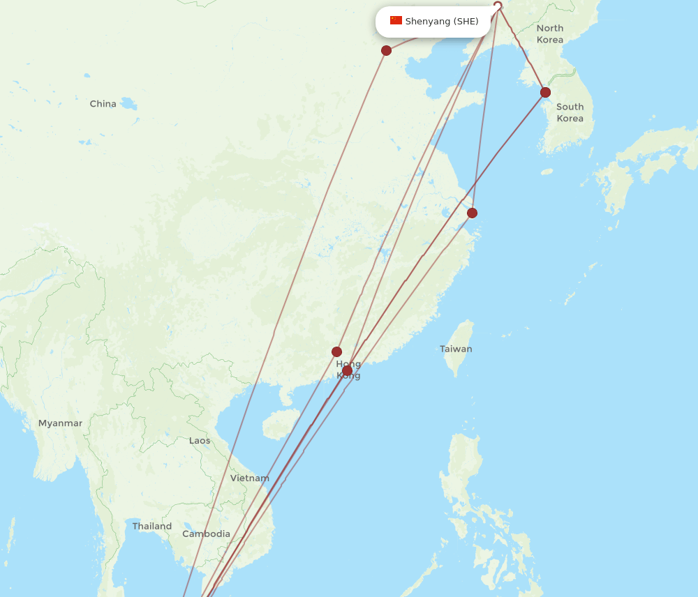KUL-SHE flight routes
