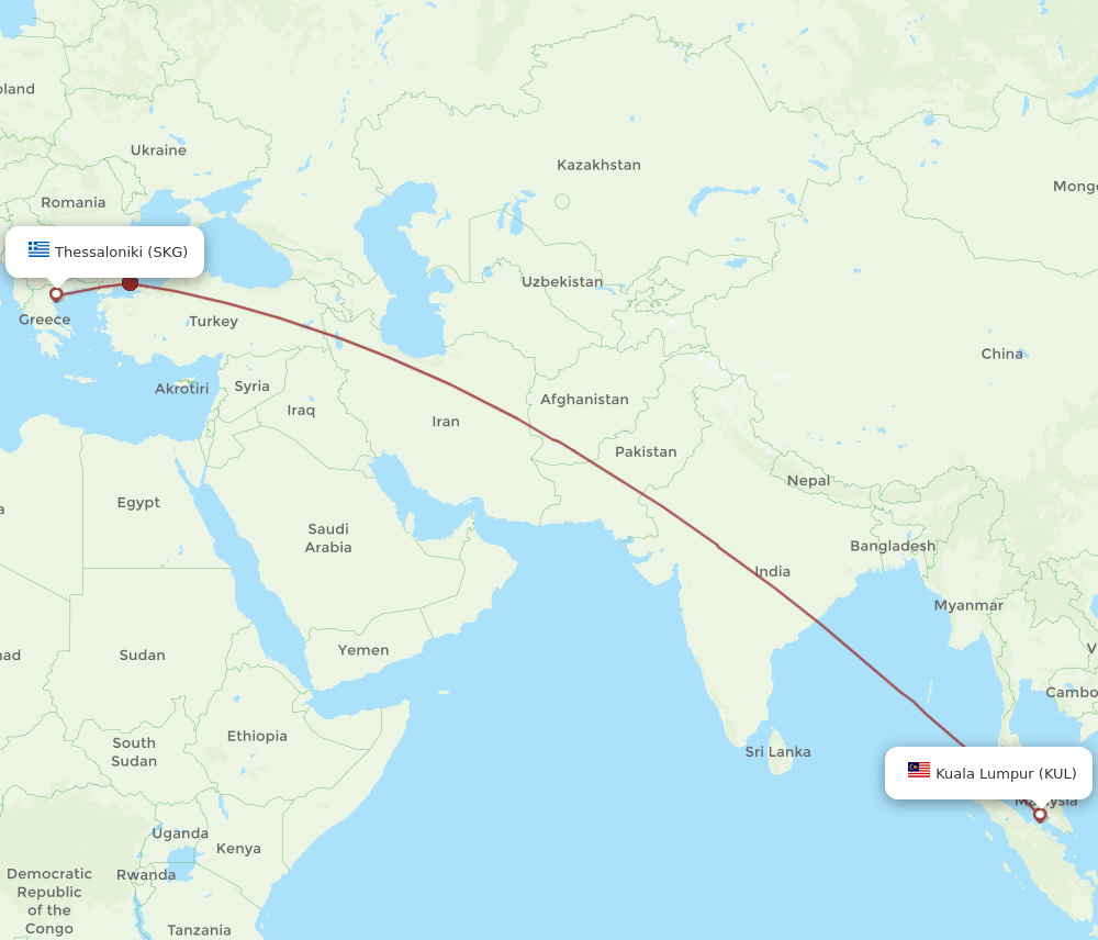 KUL-SKG flight routes
