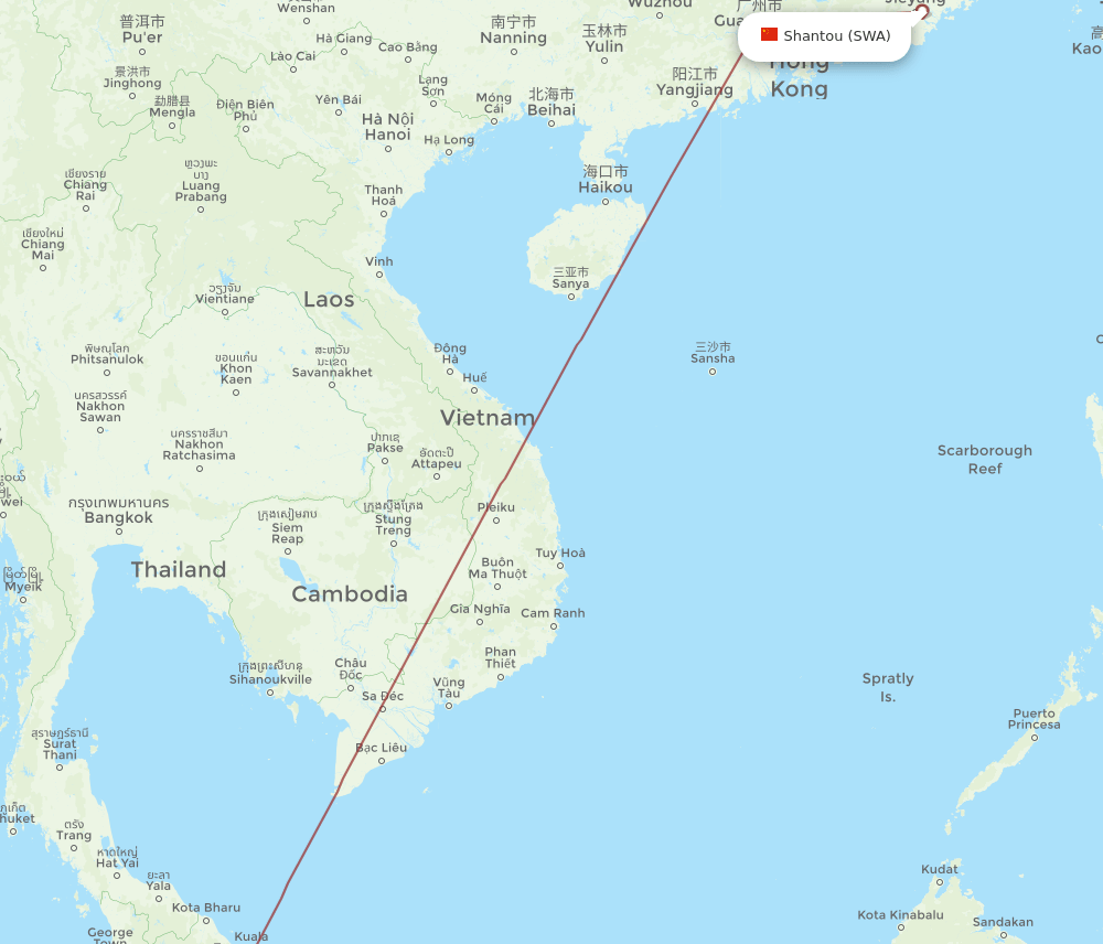 KUL-SWA flight routes