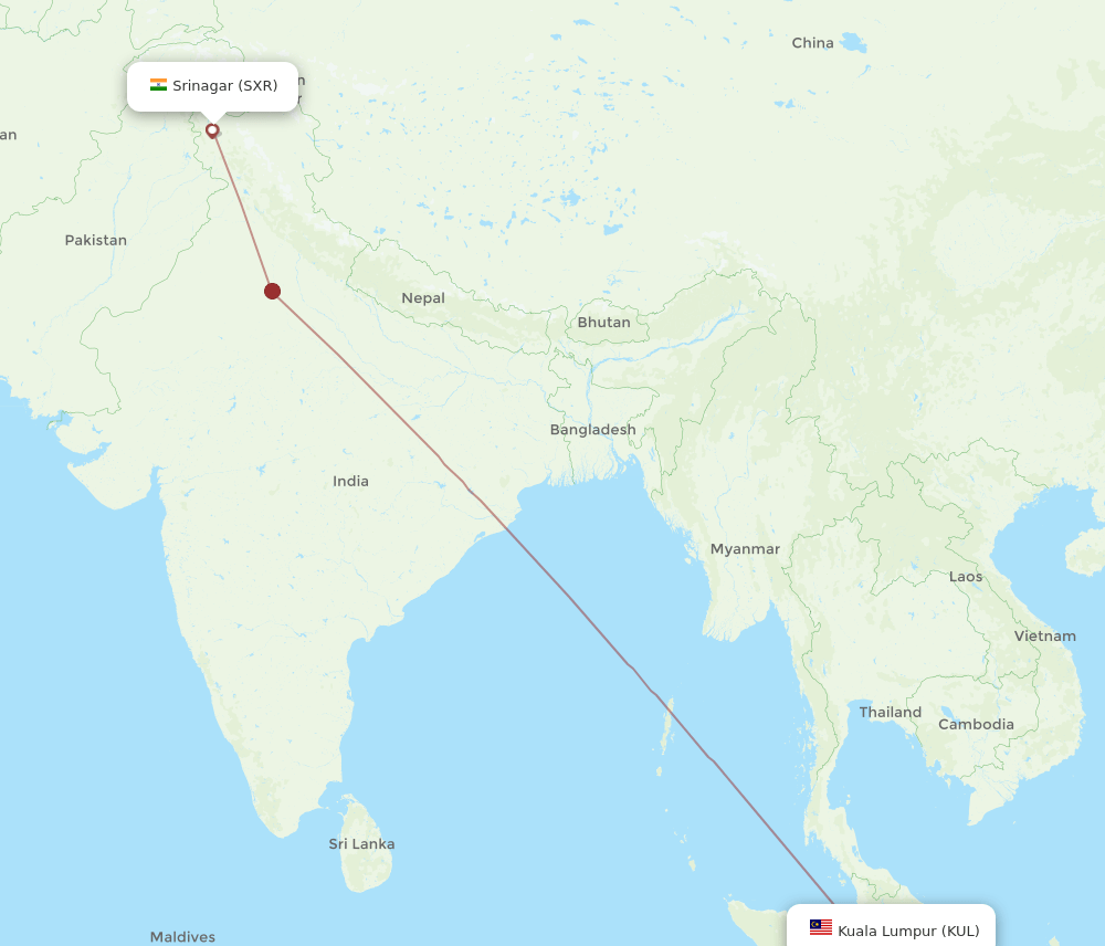 KUL to SXR flights and routes map