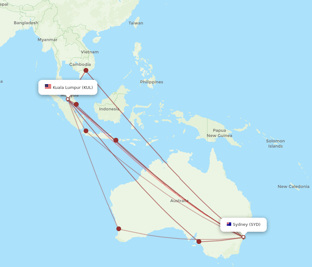 KUL to SYD flights and routes map