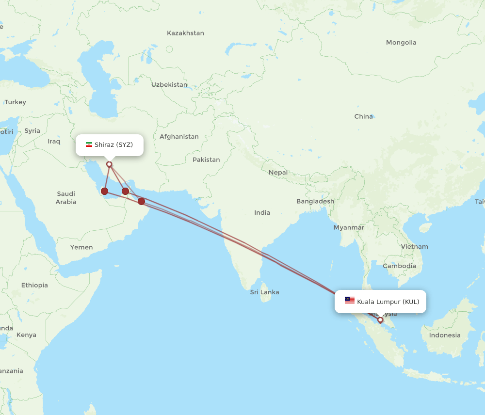 KUL-SYZ flight routes