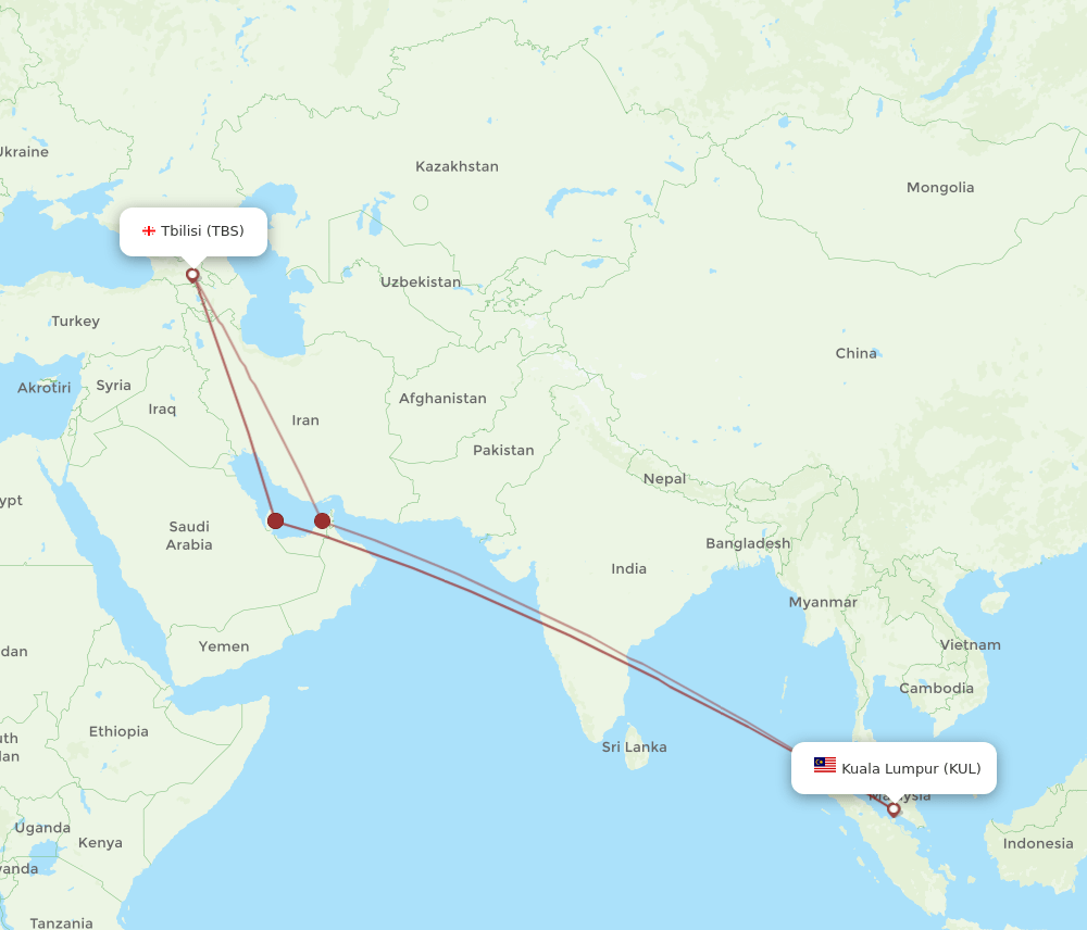 KUL-TBS flight routes