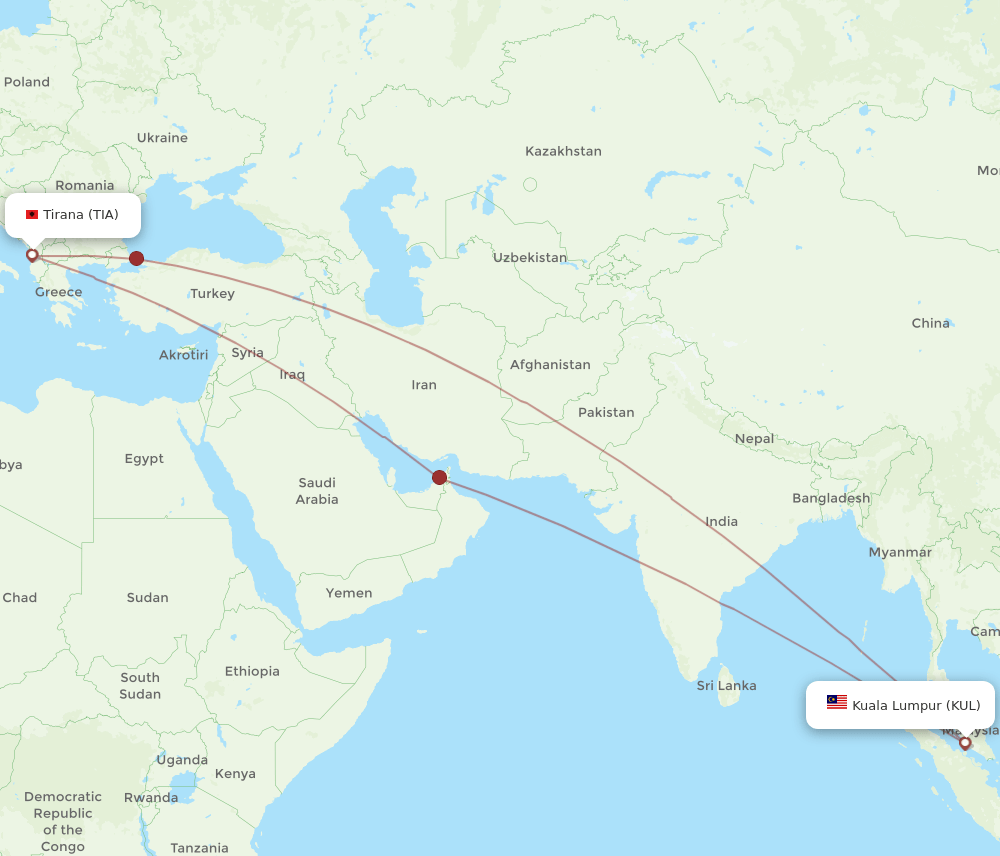 KUL-TIA flight routes