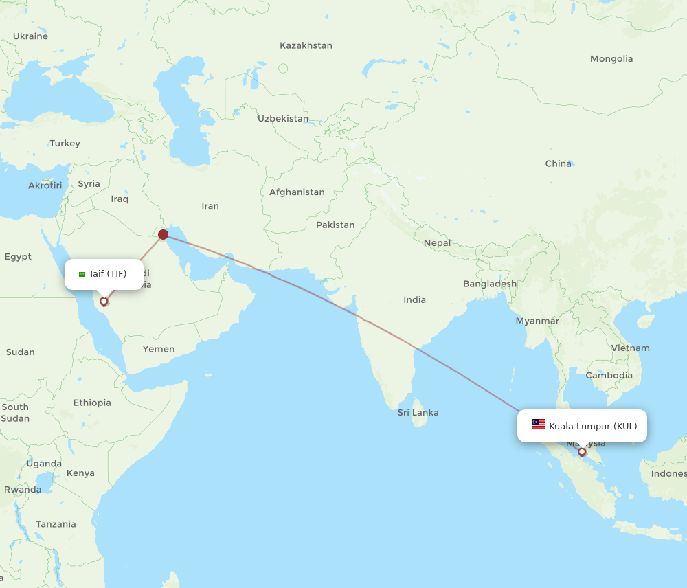 KUL-TIF flight routes