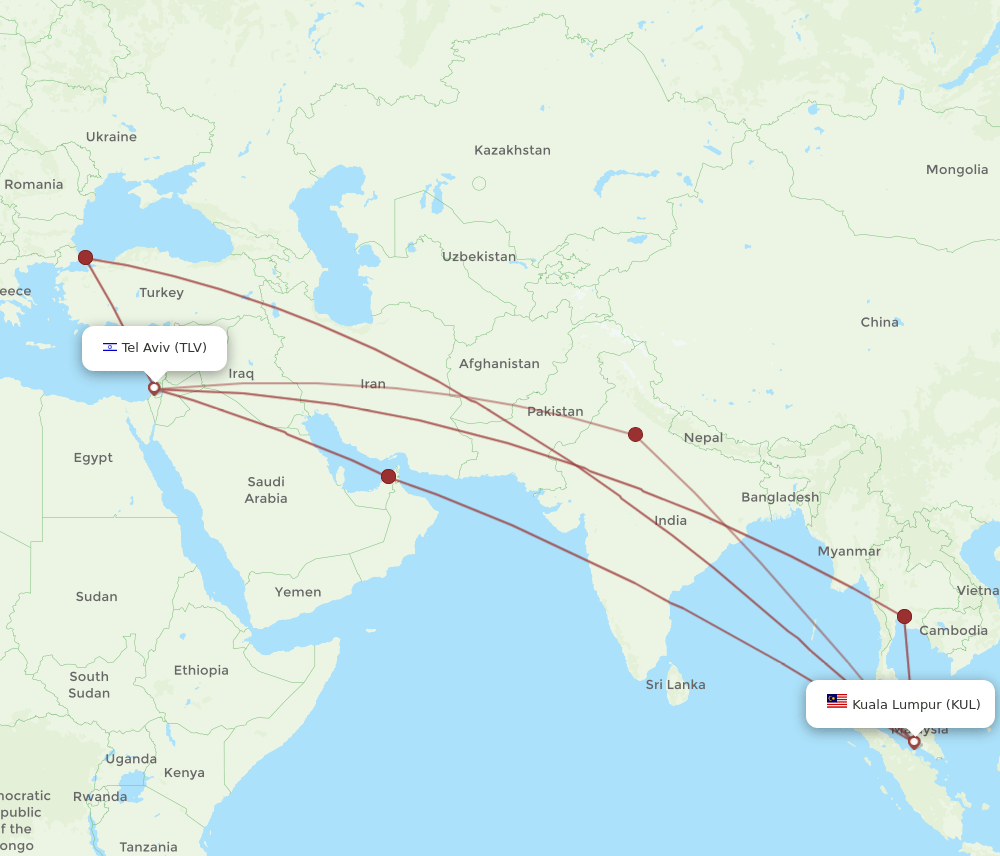 KUL-TLV flight routes