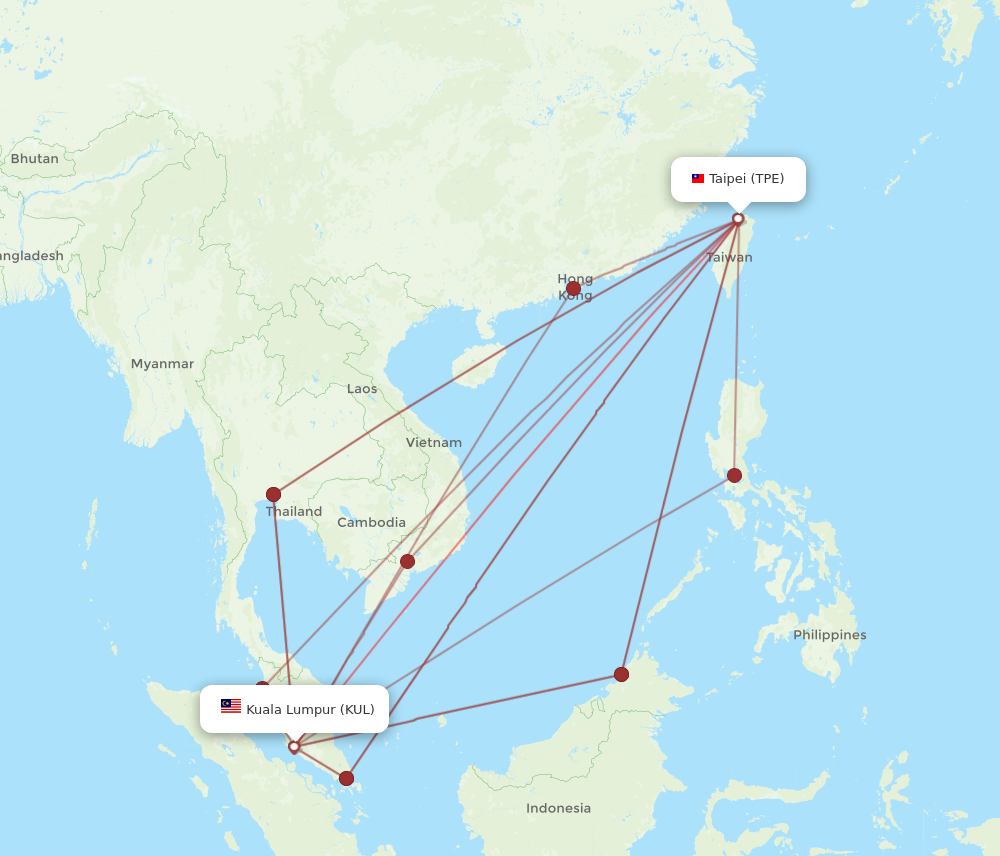KUL to TPE flights and routes map