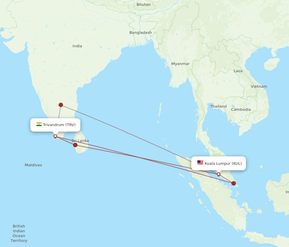 KUL-TRV flight routes