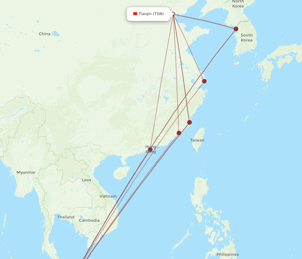 KUL-TSN flight routes