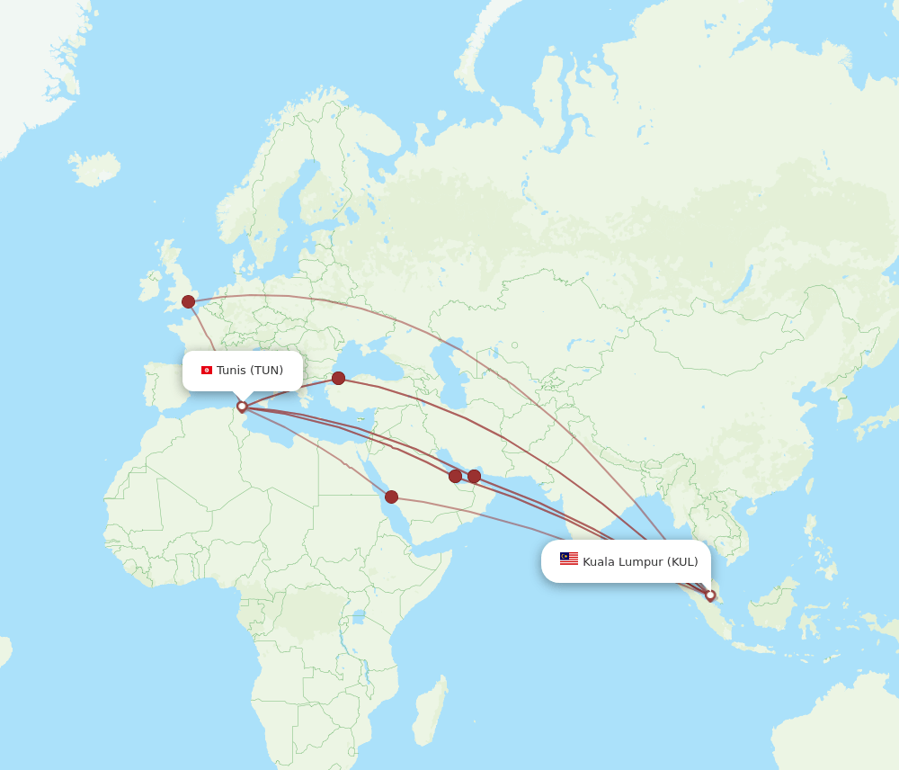 KUL-TUN flight routes