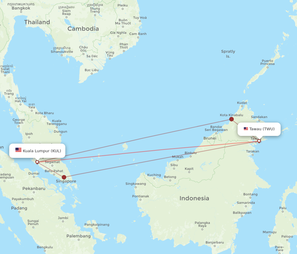 KUL to TWU flights and routes map