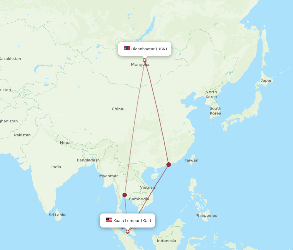 KUL-UBN flight routes