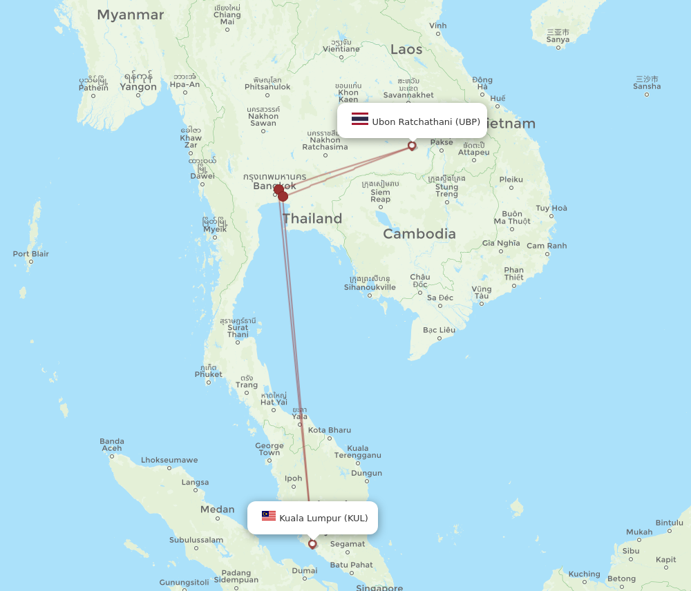KUL to UBP flights and routes map