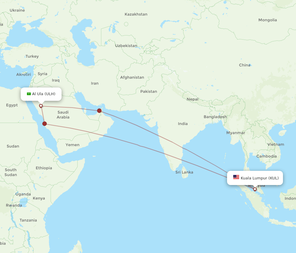 KUL-ULH flight routes