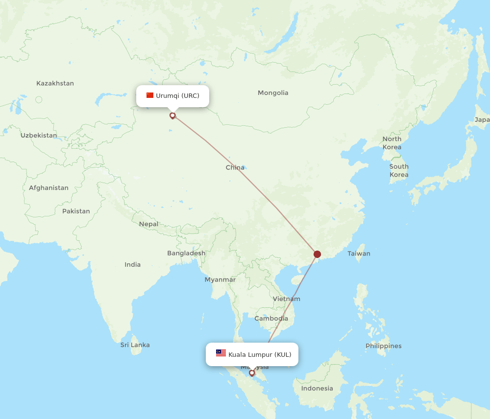 KUL-URC flight routes