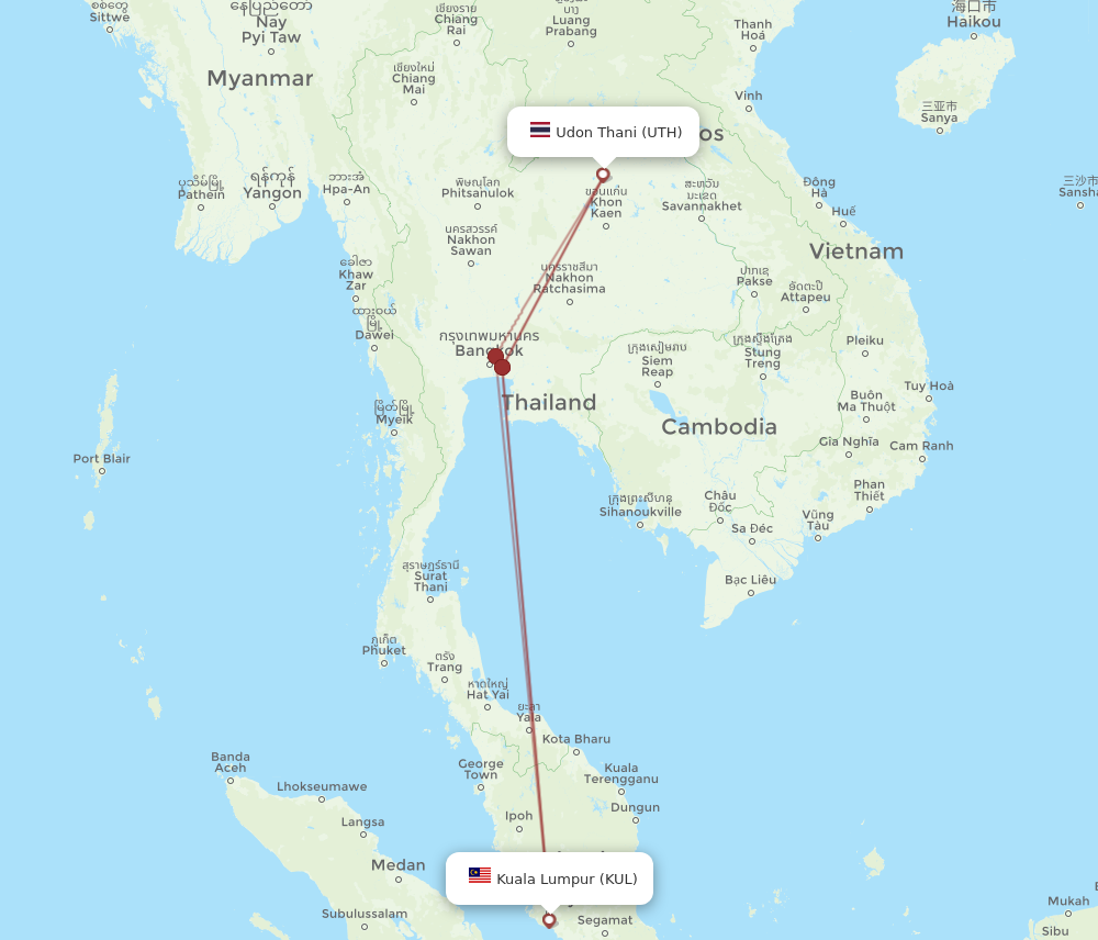 KUL to UTH flights and routes map