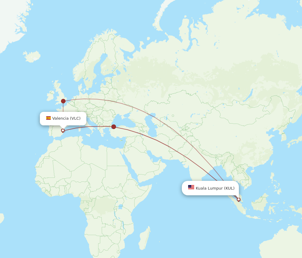 KUL to VLC flights and routes map