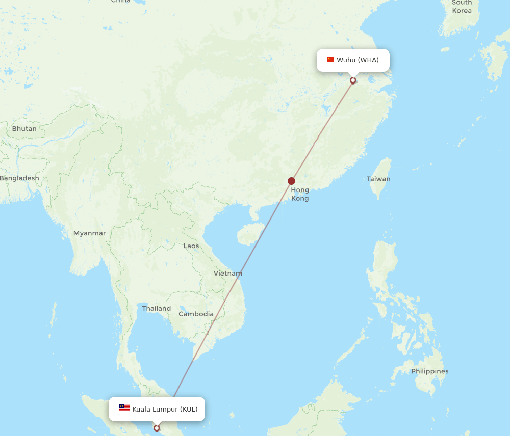 KUL to WHA flights and routes map