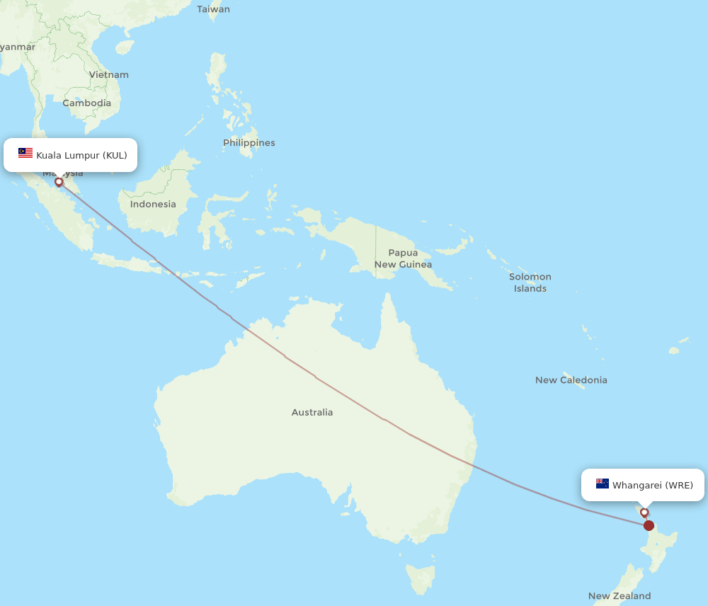 KUL-WRE flight routes