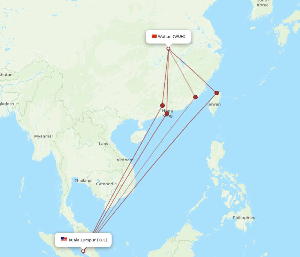 KUL-WUH flight routes