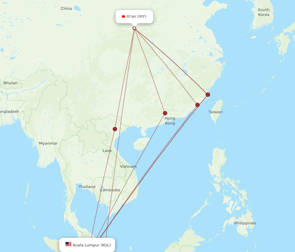 KUL-XIY flight routes