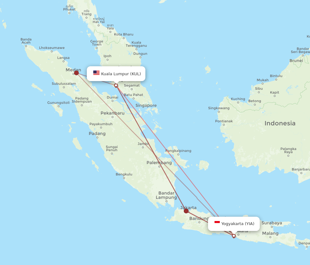 KUL to YIA flights and routes map