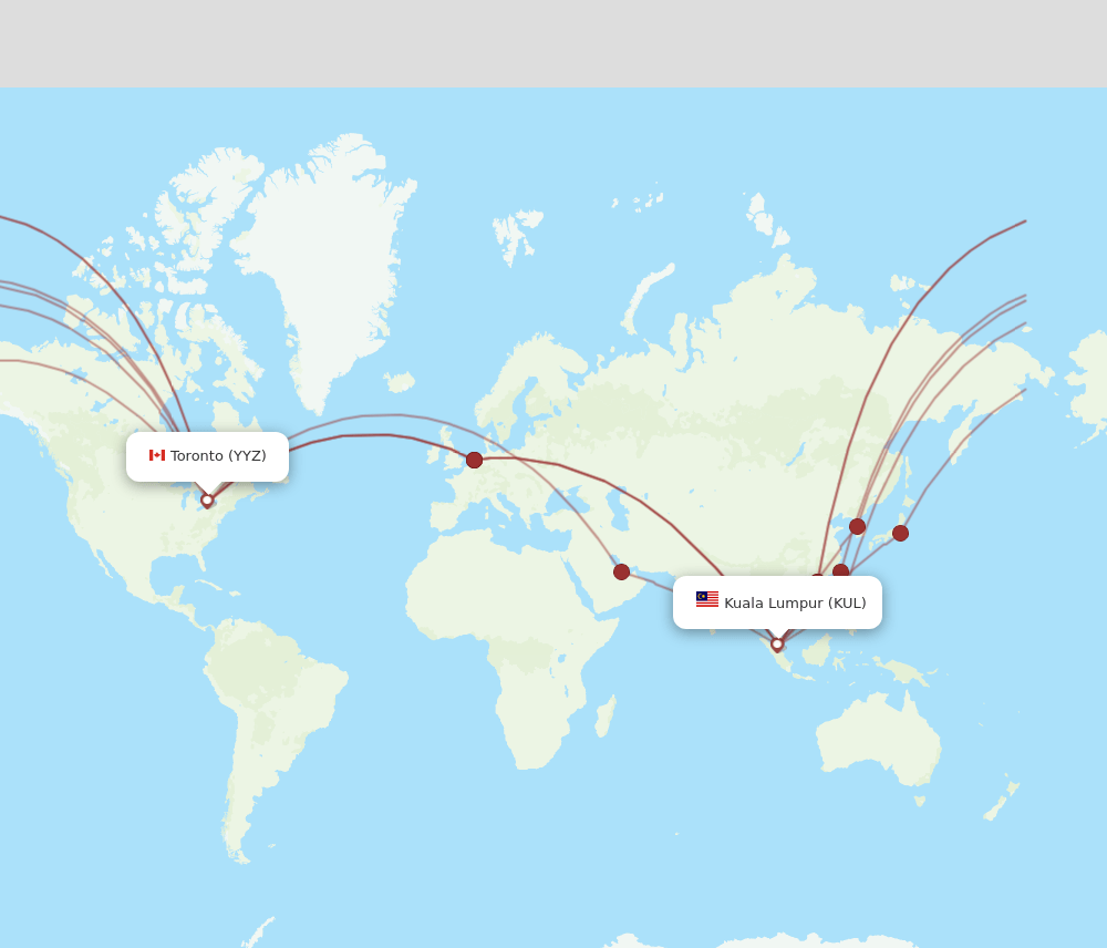 YYZ to KUL flights and routes map