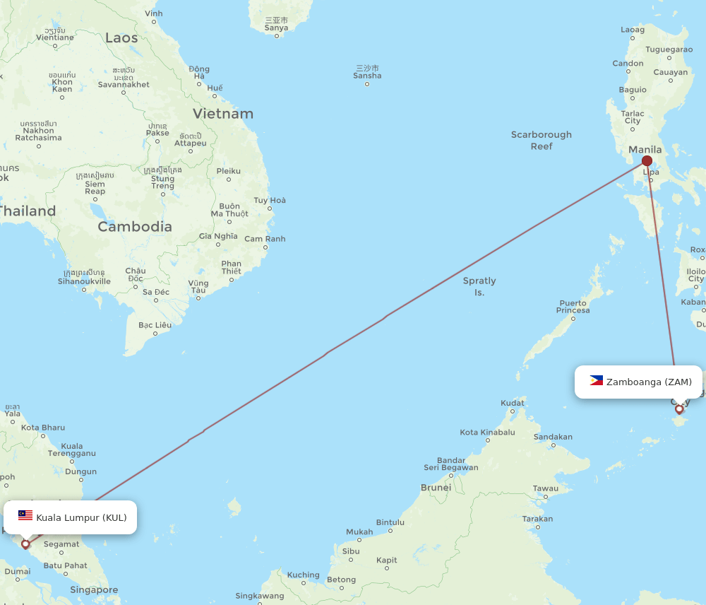 KUL-ZAM flight routes