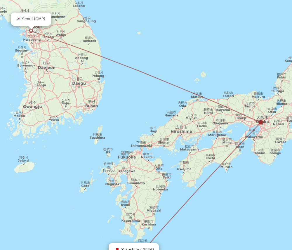 KUM-GMP flight routes