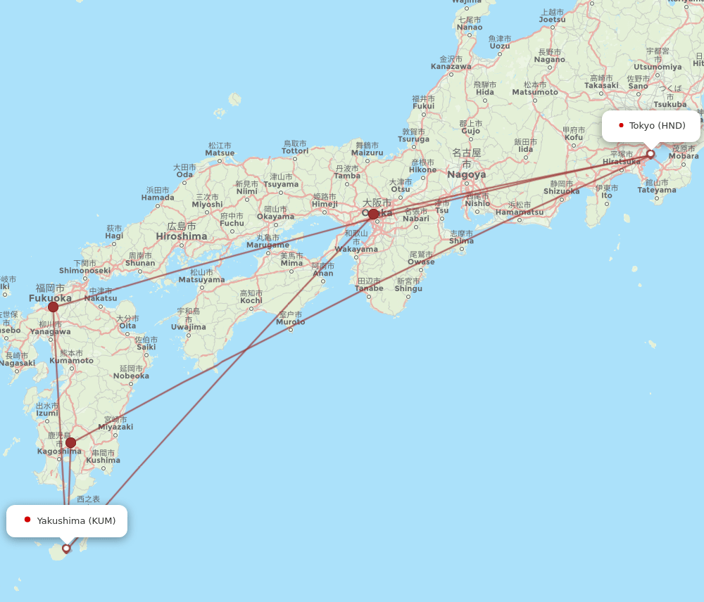 KUM-HND flight routes
