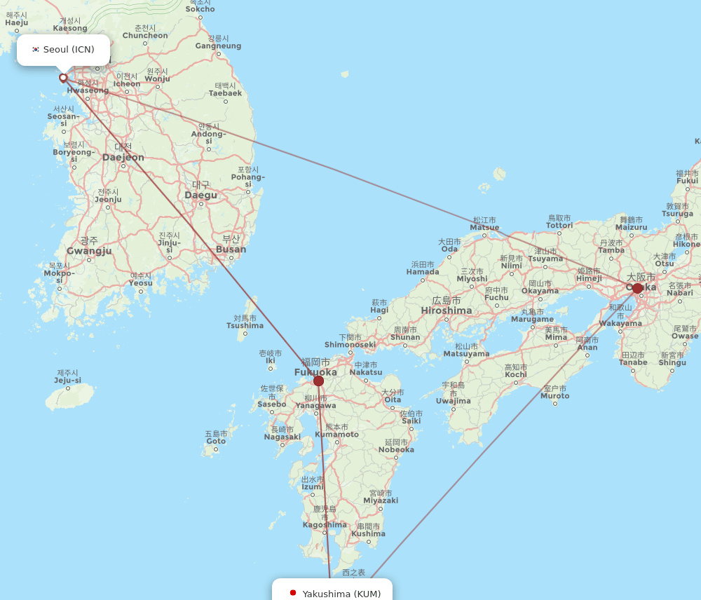 KUM-ICN flight routes
