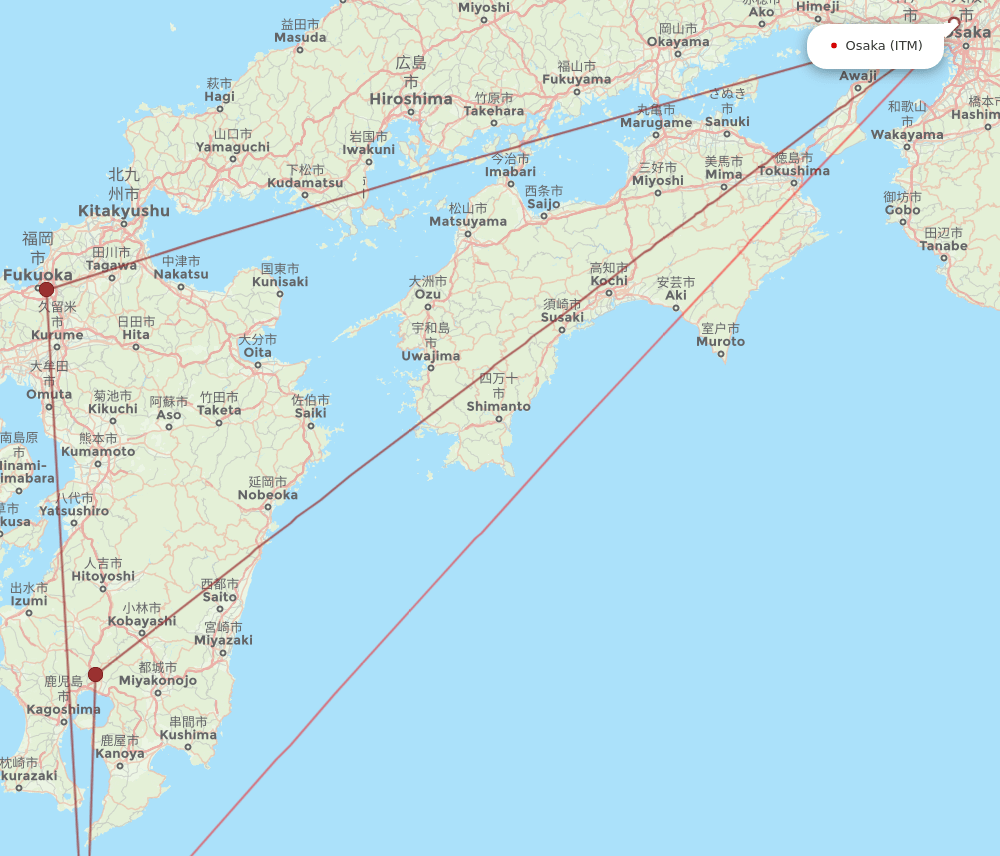 KUM-ITM flight routes