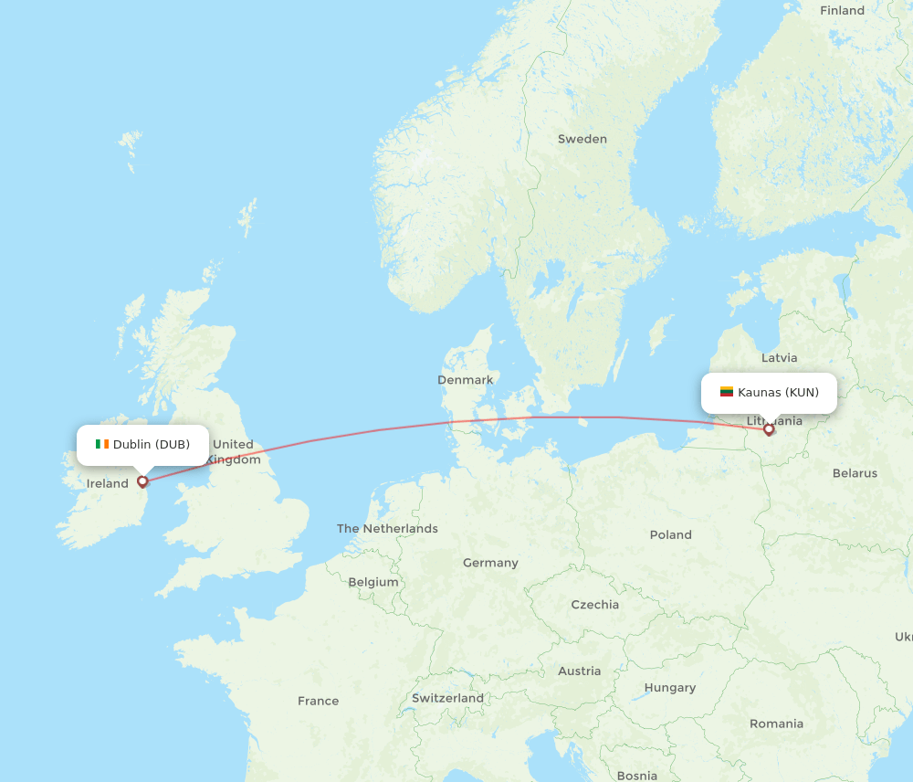 KUN to DUB flights and routes map