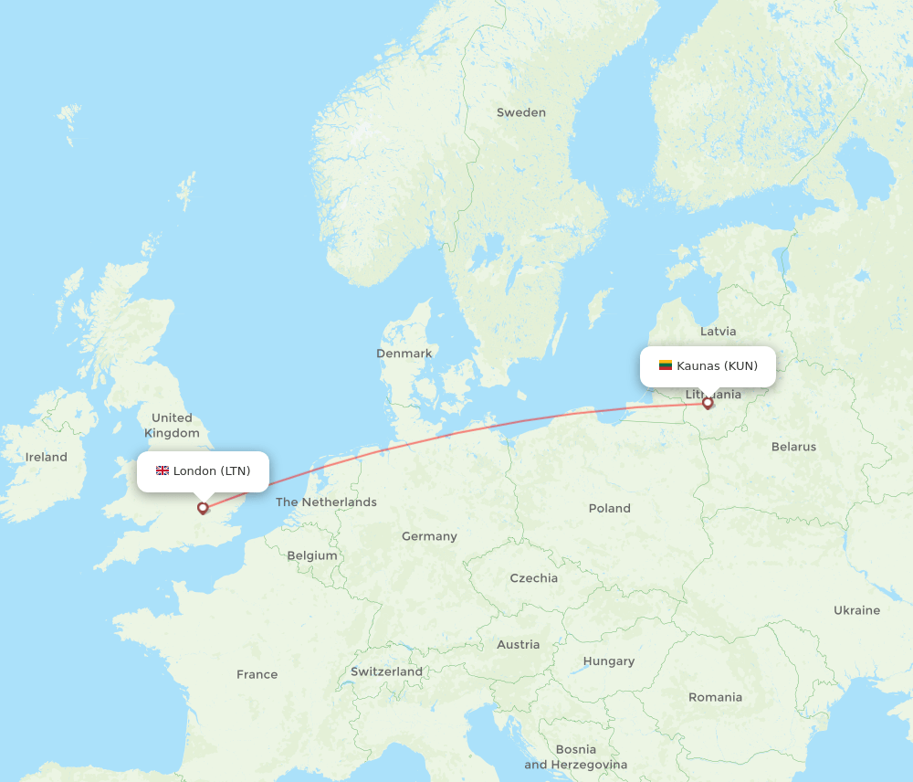 KUN to LTN flights and routes map