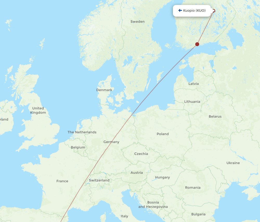 Alicante - Kuopio route map and flight paths