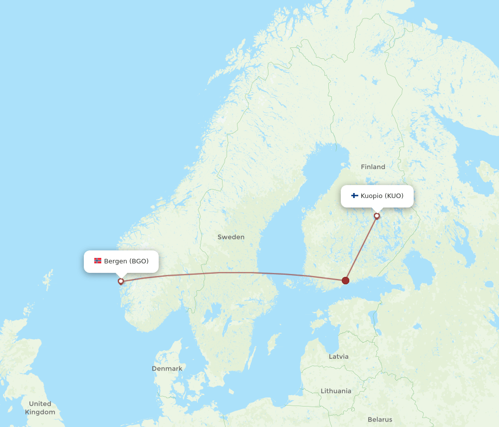 KUO-BGO flight routes