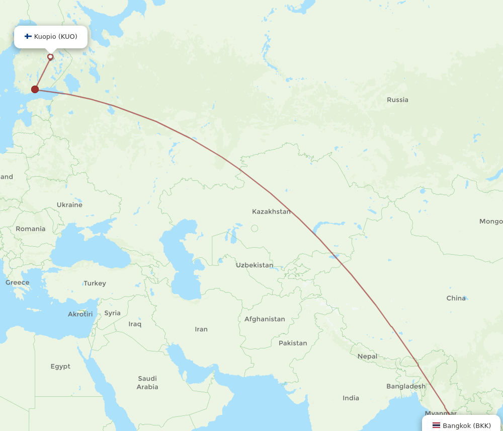 KUO to BKK flights and routes map