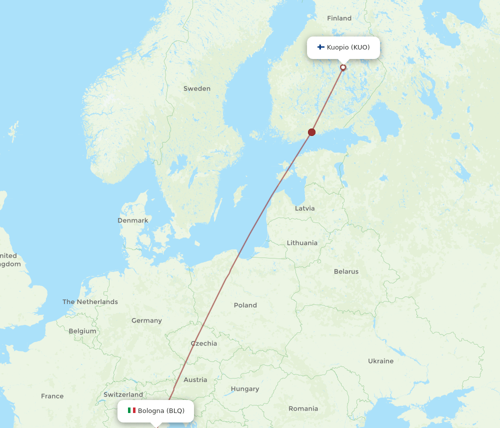 KUO-BLQ flight routes