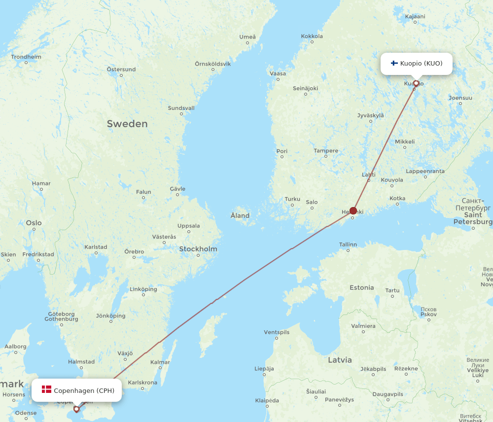 KUO-CPH flight routes