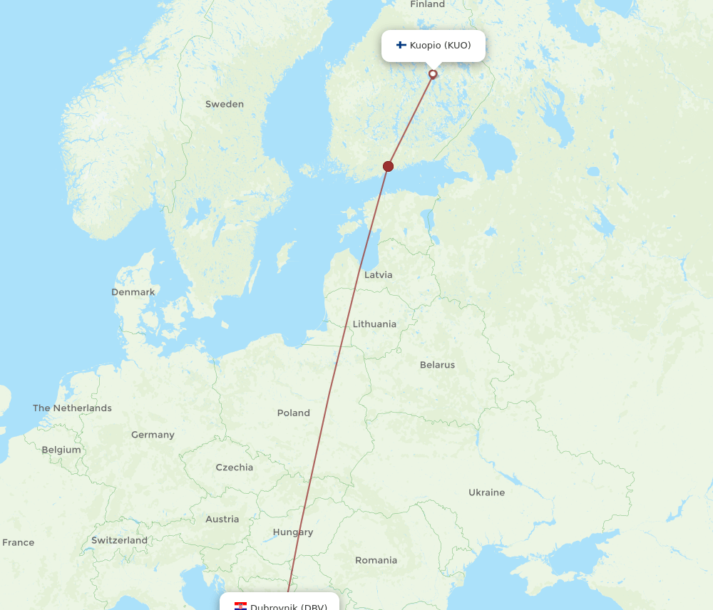 KUO-DBV flight routes