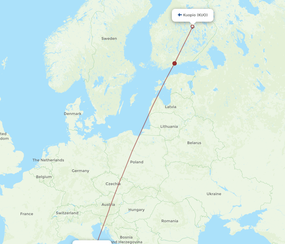 KUO-FCO flight routes