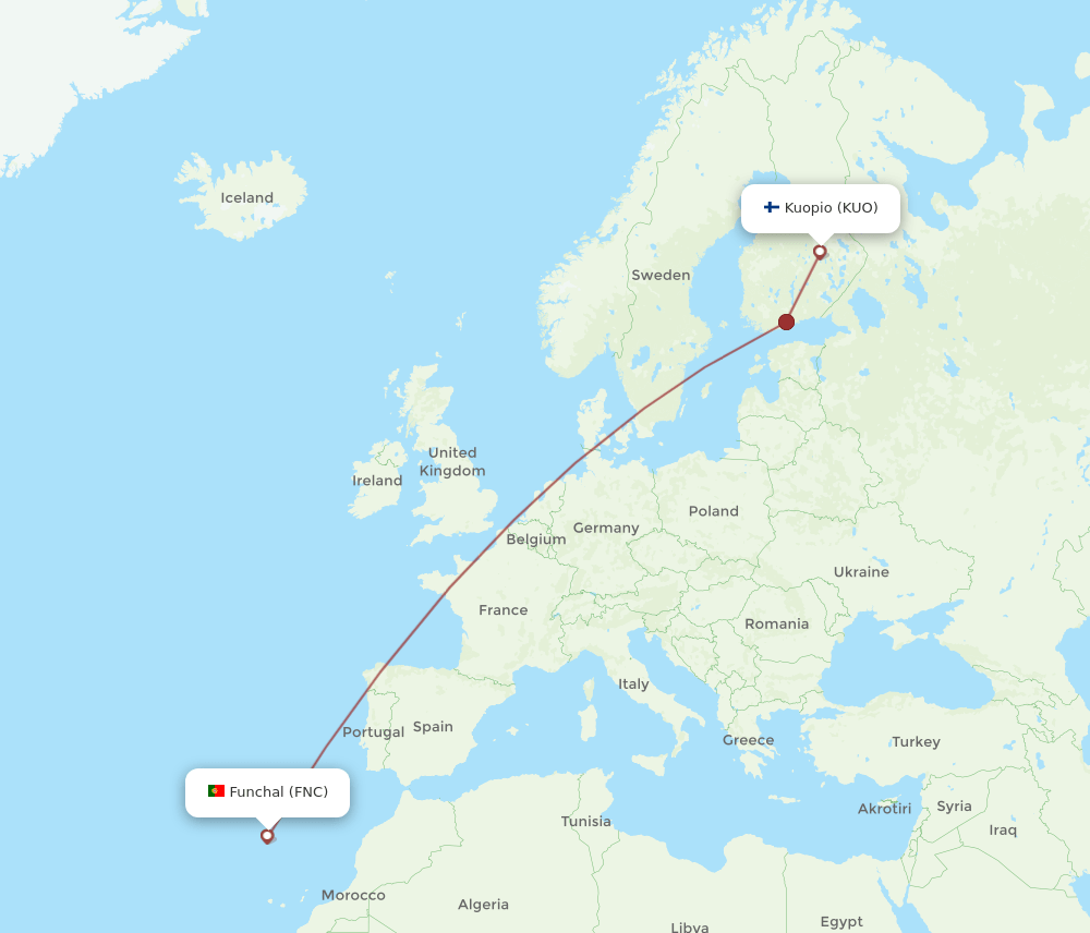KUO-FNC flight routes