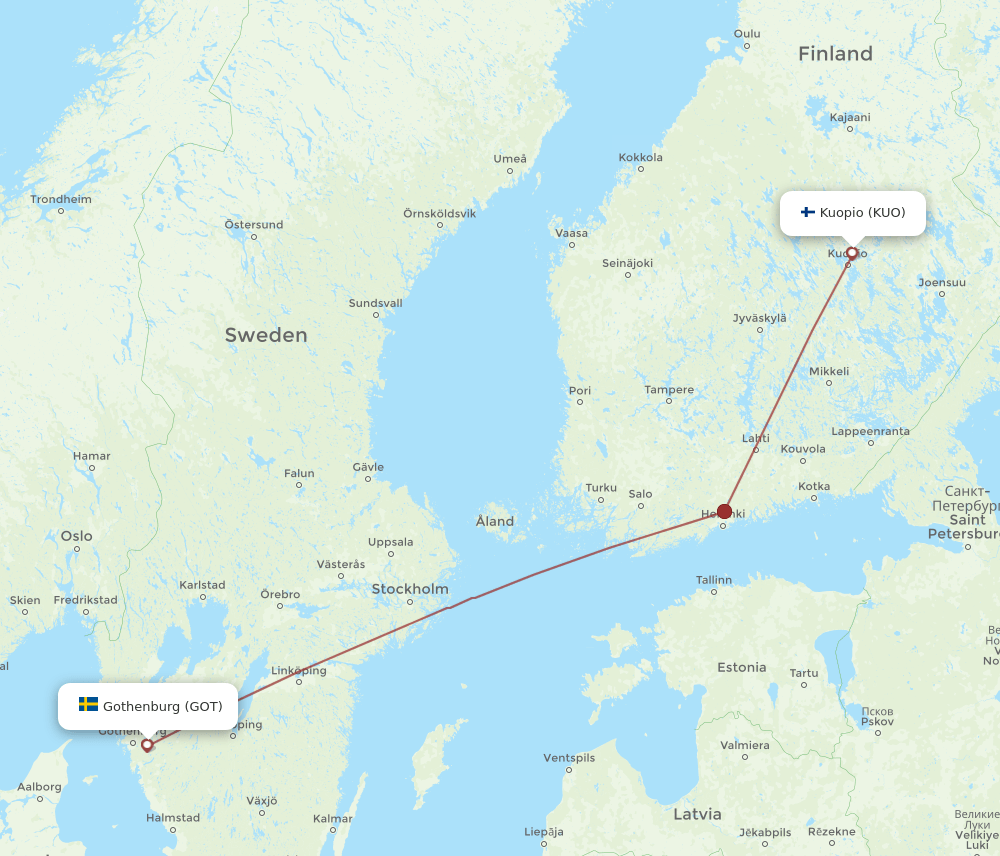 KUO to GOT flights and routes map