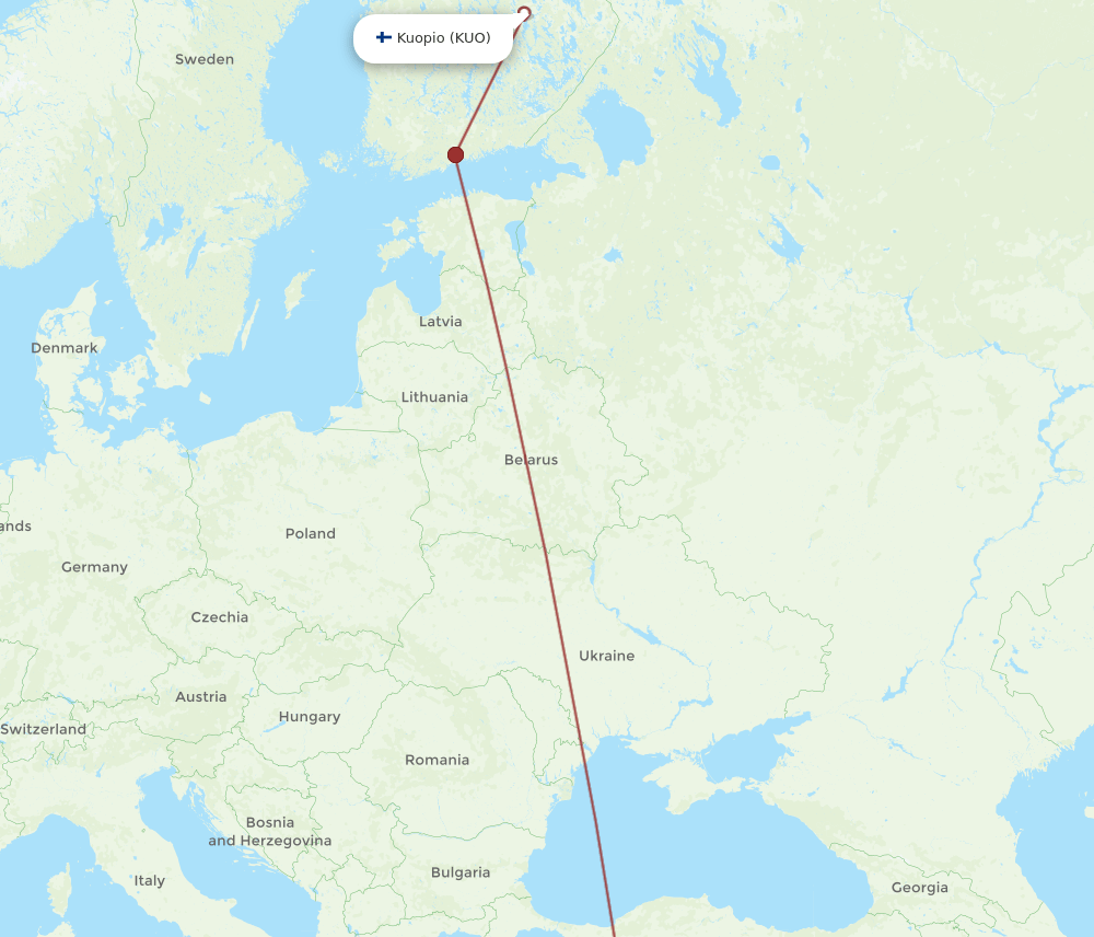 KUO to GZP flights and routes map