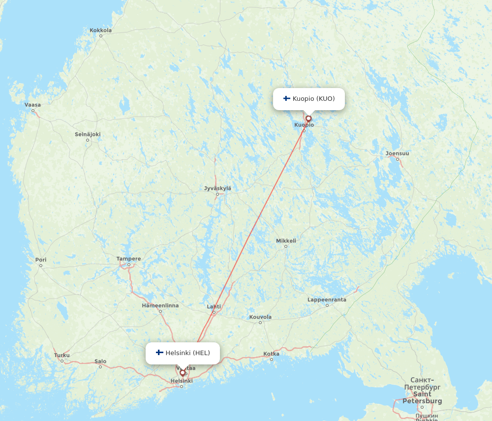 KUO to HEL flights and routes map