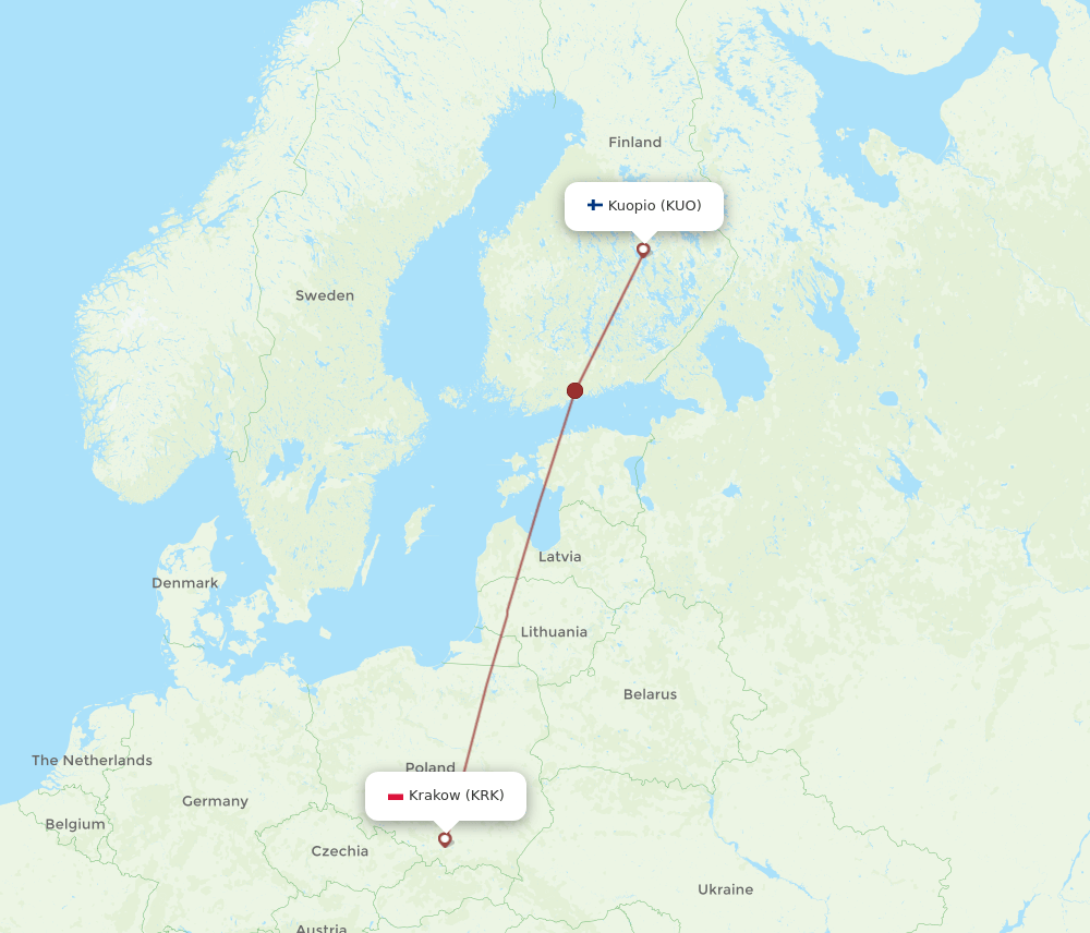 KUO-KRK flight routes