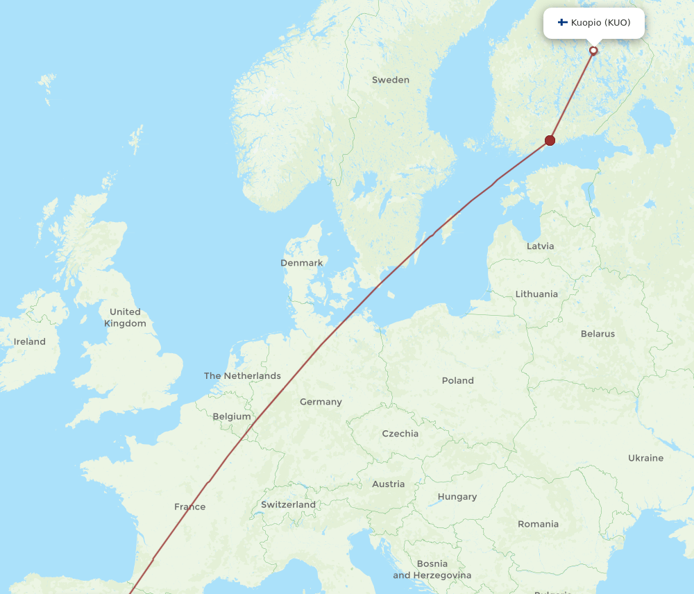 KUO to MAD flights and routes map