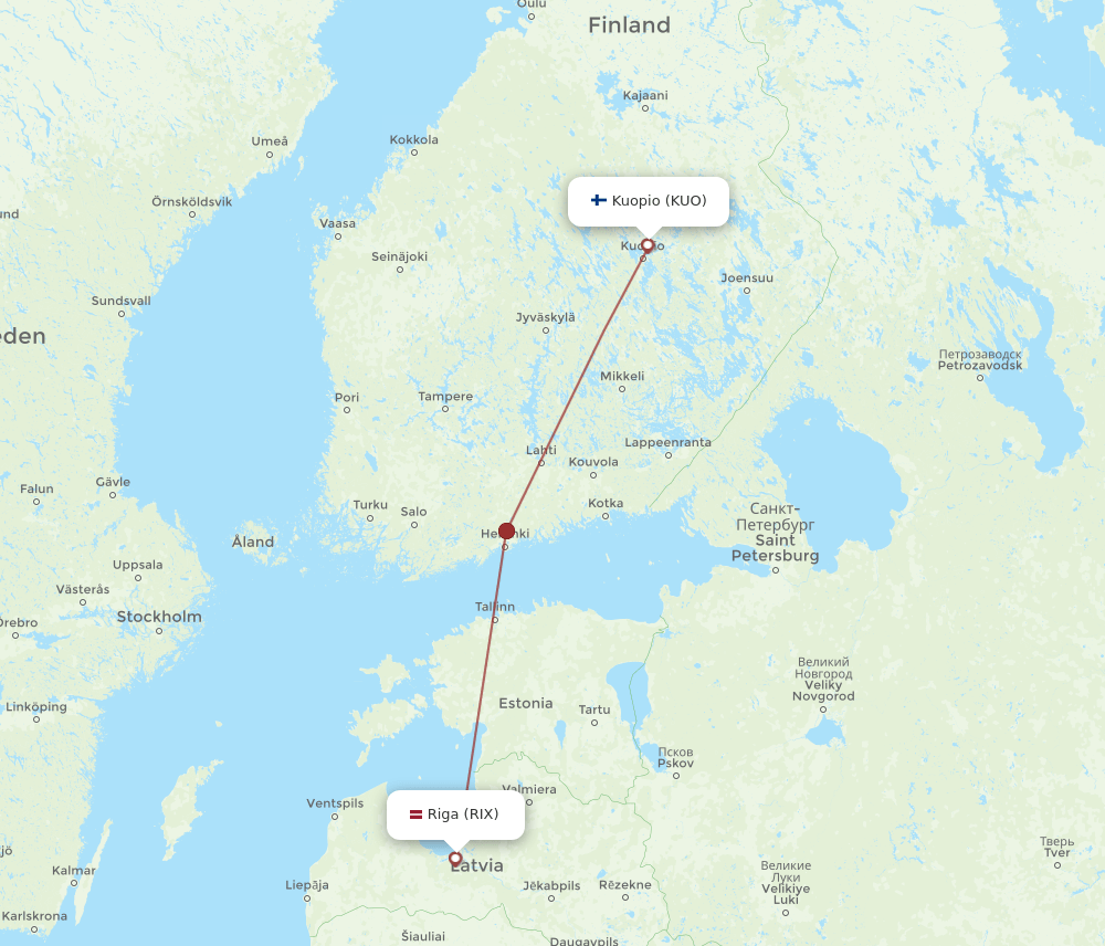 KUO to RIX flights and routes map
