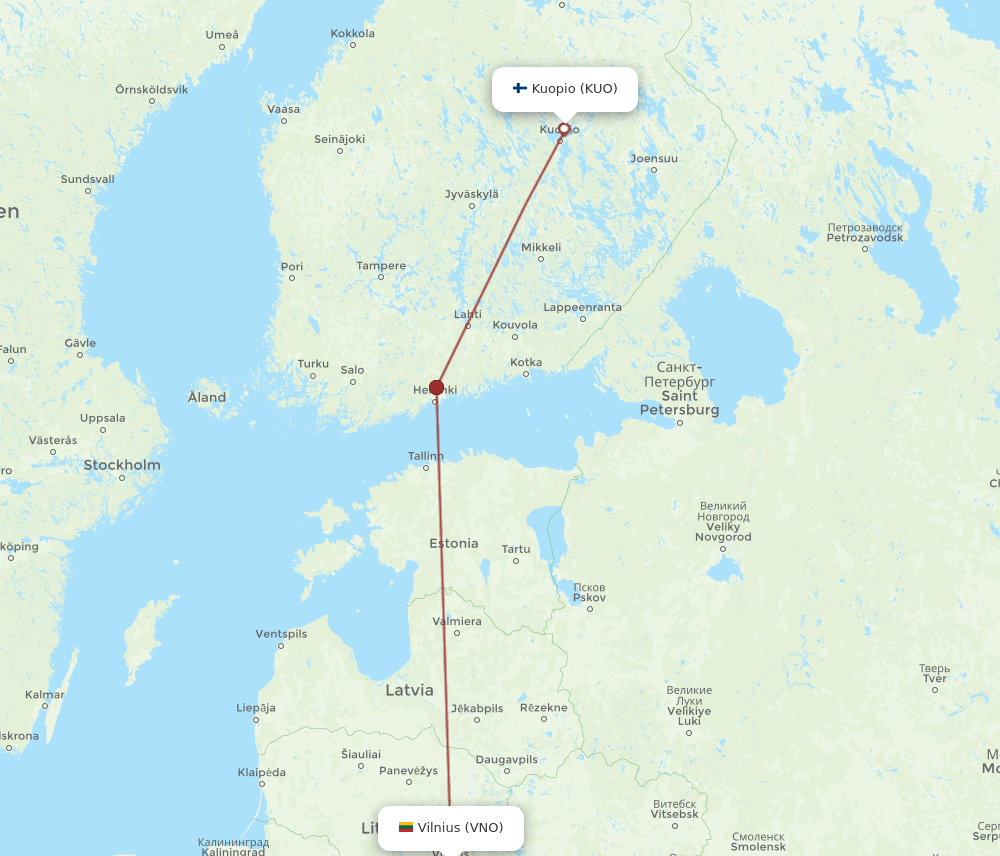 KUO to VNO flights and routes map
